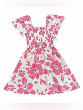 Rip Curl Azalea Floral Smocked Mini Dress Pink White Size M Tropical Cruise NWT